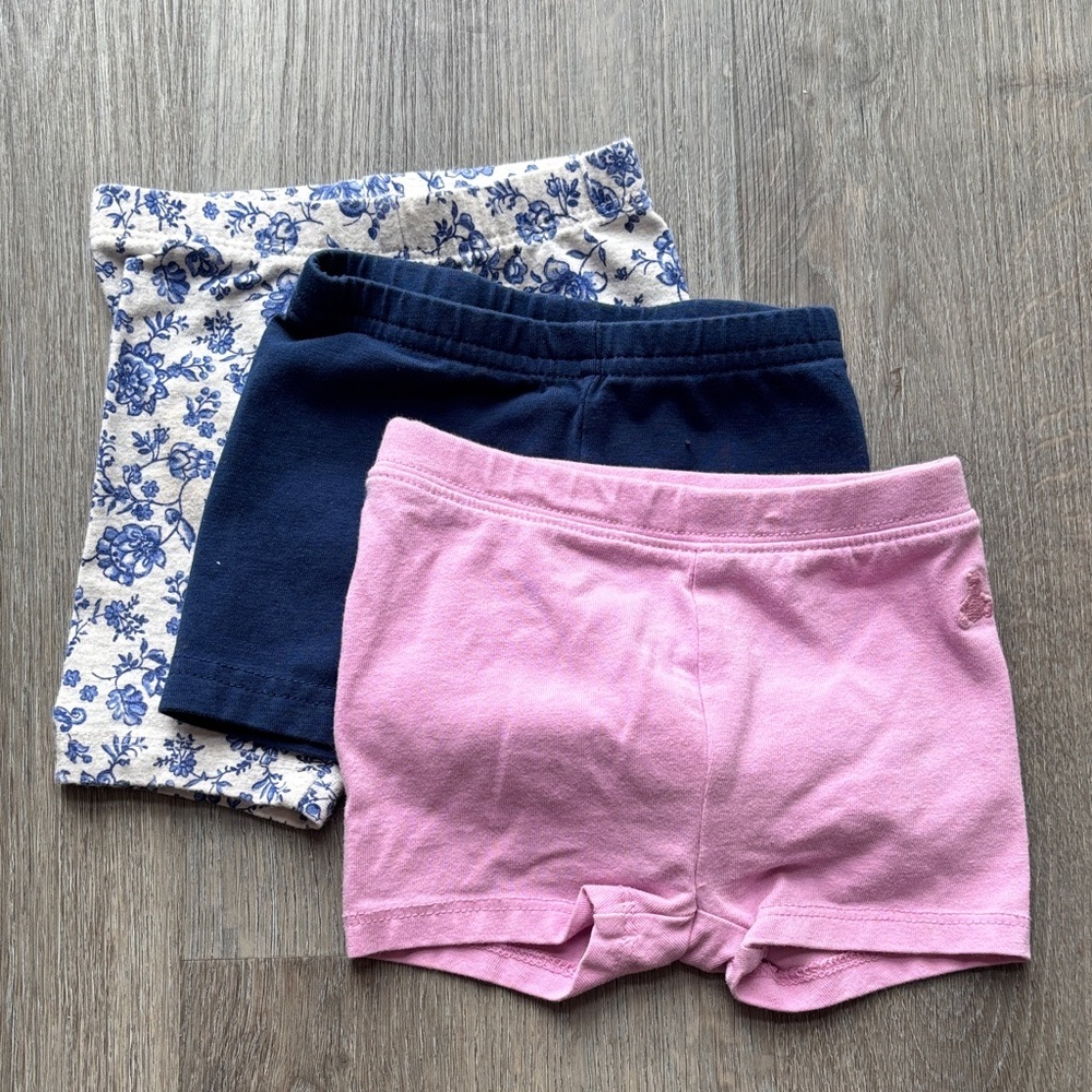 Set of Three Floral, Navy, and Pink Shorts Size 6 months